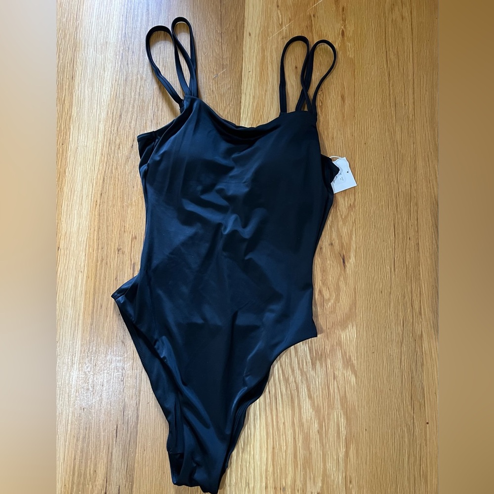 Andie Swim NWT The Rockaway One Piece swimsuit  double straps size S Black